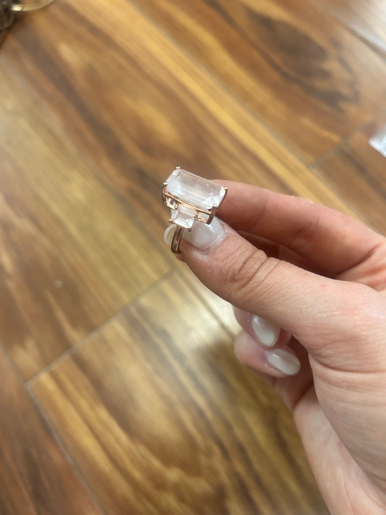 Pink Rose Quartz 18k Rose Gold Over Silver Ring